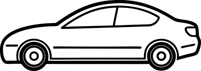 Simple black and white outline drawing of a modern coupe automobile transportation