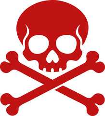 Simple red skull and crossbones icon vector graphic depicting danger and hazard