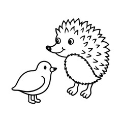 cute hedgehog and bird coloring page 