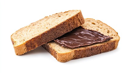 Two slices of brown bread with chocolate spread