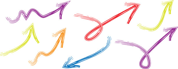 Hand-Drawn Arrow Vector Set – Curved, Twisted, and Looped Sketch Arrows for Presentations, Highlights, and Creative Emphasis