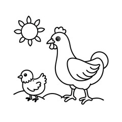 cute hen and chick coloring page sunny day farm