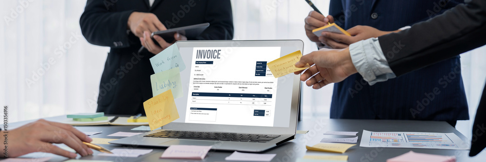 Poster invoice on computer screen from accounting application. computer program for financial and budget of