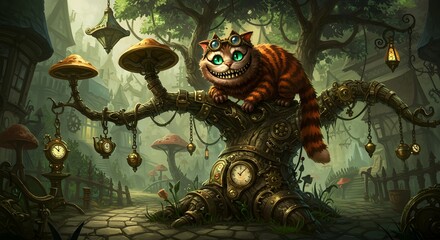 Psychedelic Cheshire Cat Illustration from Wonderland