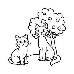 cute mother cat and kitten coloring page 