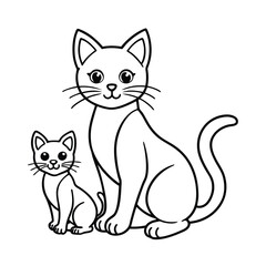 cute mother cat and kitten coloring page 