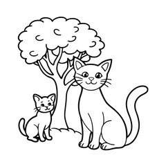 cute mother cat and kitten coloring page 