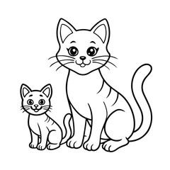 cute mother cat and kitten coloring page 
