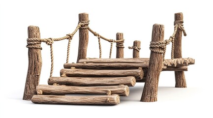 Rustic wooden bridge with rope railing (1)