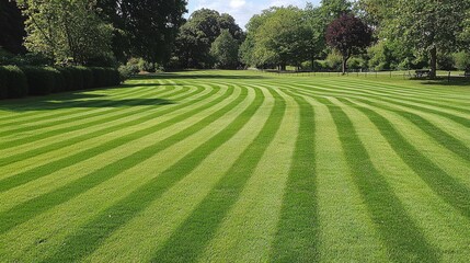 Striped Lawn Landscape Photography, Curving Lines, Green Grass, Park Setting, Nature, Outdoors. lawn care, landscaping