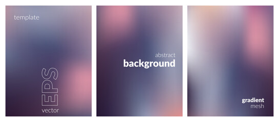 Abstract blurred background set. Gradient mesh. Dark color mix. Matte effect pink blue black blend. Modern design template for web covers, ad banners, posters, brochures, flyers. Vector EPS