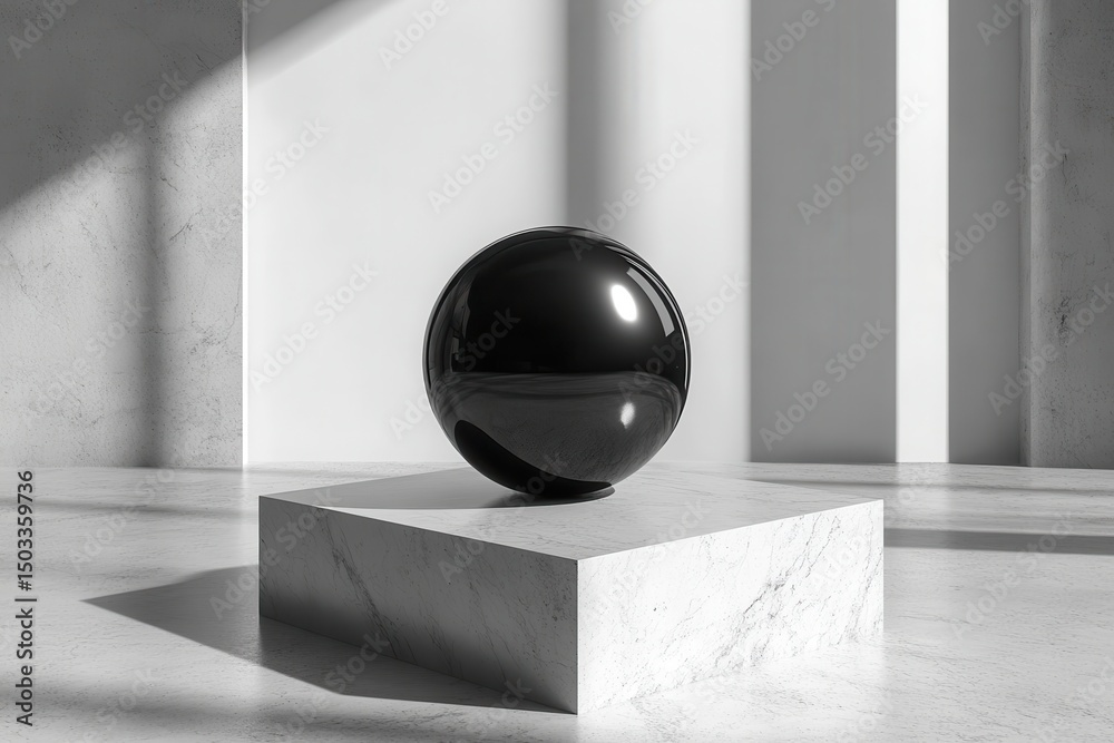 Leinwandbilder minimalist composition featuring a white cube on a surface against a monochrome background with cont