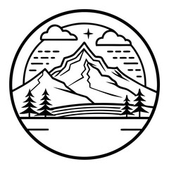 mountain fuji and cherry tree vector silhouette icon isolated on white background