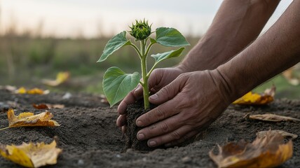 Fototapeta premium World Environment Day, New growth planted under sunlight, symbol of nature’s resilience.