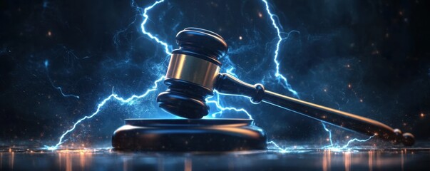 Gavel and Lightning Illustration
