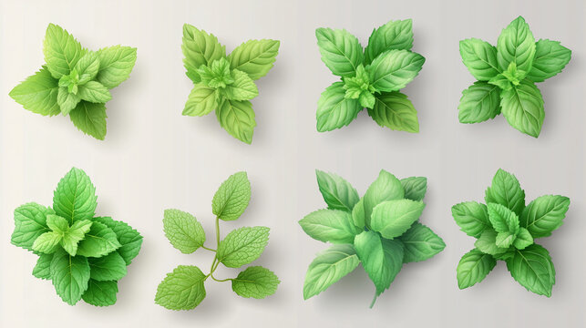 Collection of Fresh Mint Leaves &ndash; Realistic Botanical Illustration

