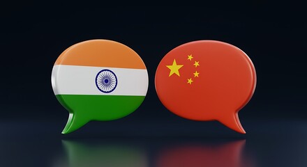 Fototapeta premium India and China Relation: Flags in Dialogue