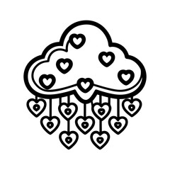 Cloud Raining Hearts Kids Coloring Page Vector