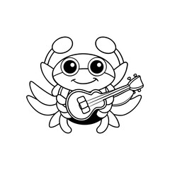 Obraz premium Crab Playing a Ukulele Kids Coloring Page Vector