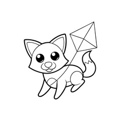 Obraz premium Dog Flying a Kite Kids Coloring Page Vector