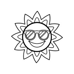 Fototapeta premium Happy Sun with Sunglasses Kids Coloring Page Vector