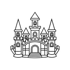 Fototapeta premium Magical Castle with Flags and Stars Kids Coloring Page Vector