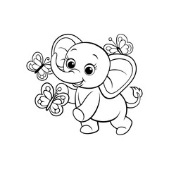 Obraz premium Baby Elephant Playing with Bubbles Kids Coloring Page Vector