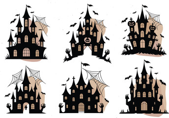 Obraz premium High-quality Halloween vector illustration featuring spooky and fun design elements including ghosts, jack-o'-lanterns, bats, witches, skulls, and spider webs. Perfect for seasonal design projects suc