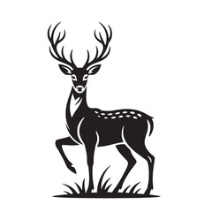 Majestic Deer Silhouette Vector – Elegant Stag Standing on Grass Illustration