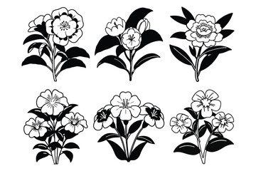 A set of black and white flower bundles