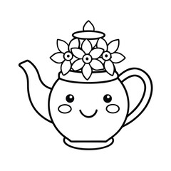 cute teapot with flower crown coloring page