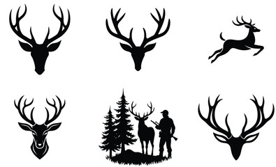 Collection of black deer silhouettes and illustrations perfect for hunting and wildlife designs