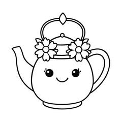 cute teapot with flower crown coloring page