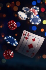 Obraz premium Playing Cards, Dice, and Poker Chips