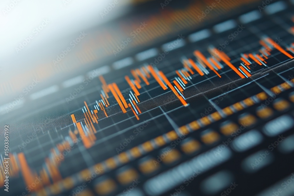 Fototapete Data visualization showcases market trends and analysis in a business report on a desk in an office setting during late afternoon