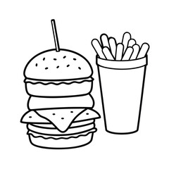 triple decker burger fries soda coloring page