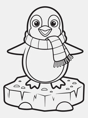 Happy Penguin Wearing a Winter Scarf Standing on Ice Coloring Page