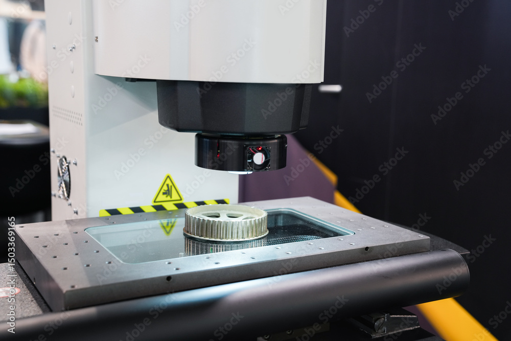 Aufkleber Optic machine for precise measurement of part size and quality evaluation. Smart factory.