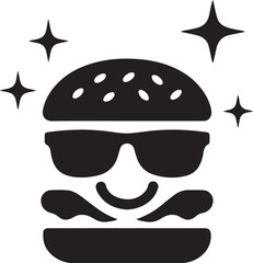 Silhouette vector of a burger with sparkles, representing fresh and hot food, ideal for fast food branding, restaurant menus, and marketing.