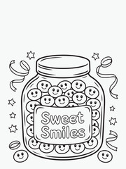 Jelly Bean Jar with Smiling Candy Faces Coloring Page