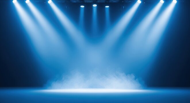 Blue stage lighting symbolizing spotlight performance and showmanship