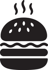 Silhouette vector of a burger with steam lines above, perfect for hot food branding, restaurant menus, fast food icons, and tasty meal designs.