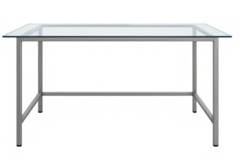 Clean and modern glass desk with metal frame, perfect for a contemporary workspace, isolated on a transparent background