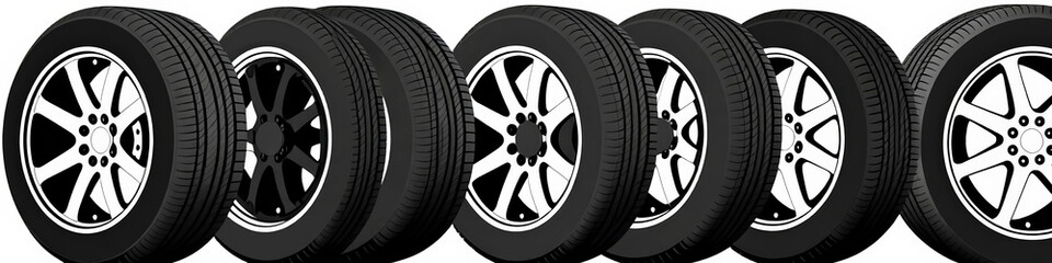 Obraz premium New Car Tires Selection- Variety of Wheel Designs- Automotive Tire Set for Vehicle Performance- Black Rubber Tire Collection