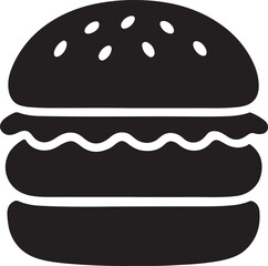 Silhouette vector of a classic hamburger with sesame bun, perfect for fast food branding, restaurant menus, snack bars, and food packaging.