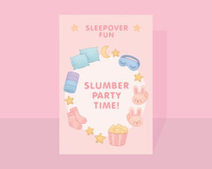 Watercolor Slumber Party Poster with Fun Elements for Sleepover Themes in Soft Colors for Kids Decor