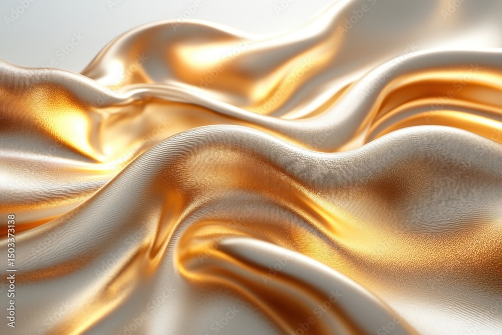 Aufkleber Elegant golden silk fabric with smooth folds and rich texture in soft light creating a luxurious atmosphere perfect for fashion or interior design inspiration