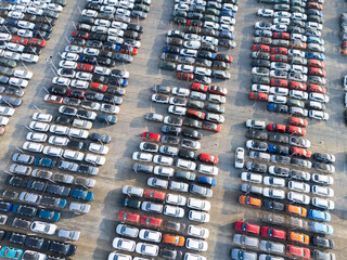 Fototapeta premium Aerial view of a storage facility for new cars
