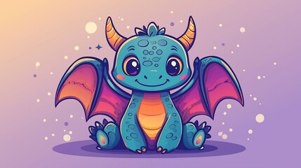 Fototapeta premium Cute Dragon Sitting, Fantasy Art