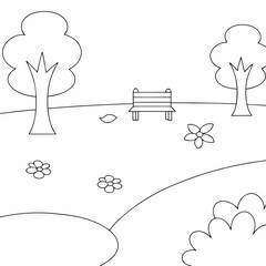 Garden coloring page simple and minimal line art illustration on white background